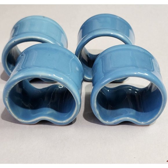 VERA Blue Ceramic Napkin Rings  set of 4 holders 2.75" classic style - Picture 1 of 10